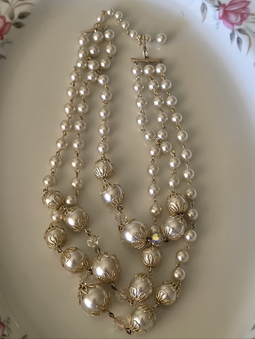 VTG Gold and Cream Pearl Style Multi-Strand Necklace